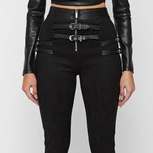 VEGAN SUEDE BUCKLE DETAIL LEGGINGS - BLACK